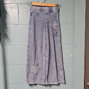 Girl's Pull On Wide Leg Star Blue Jeans
